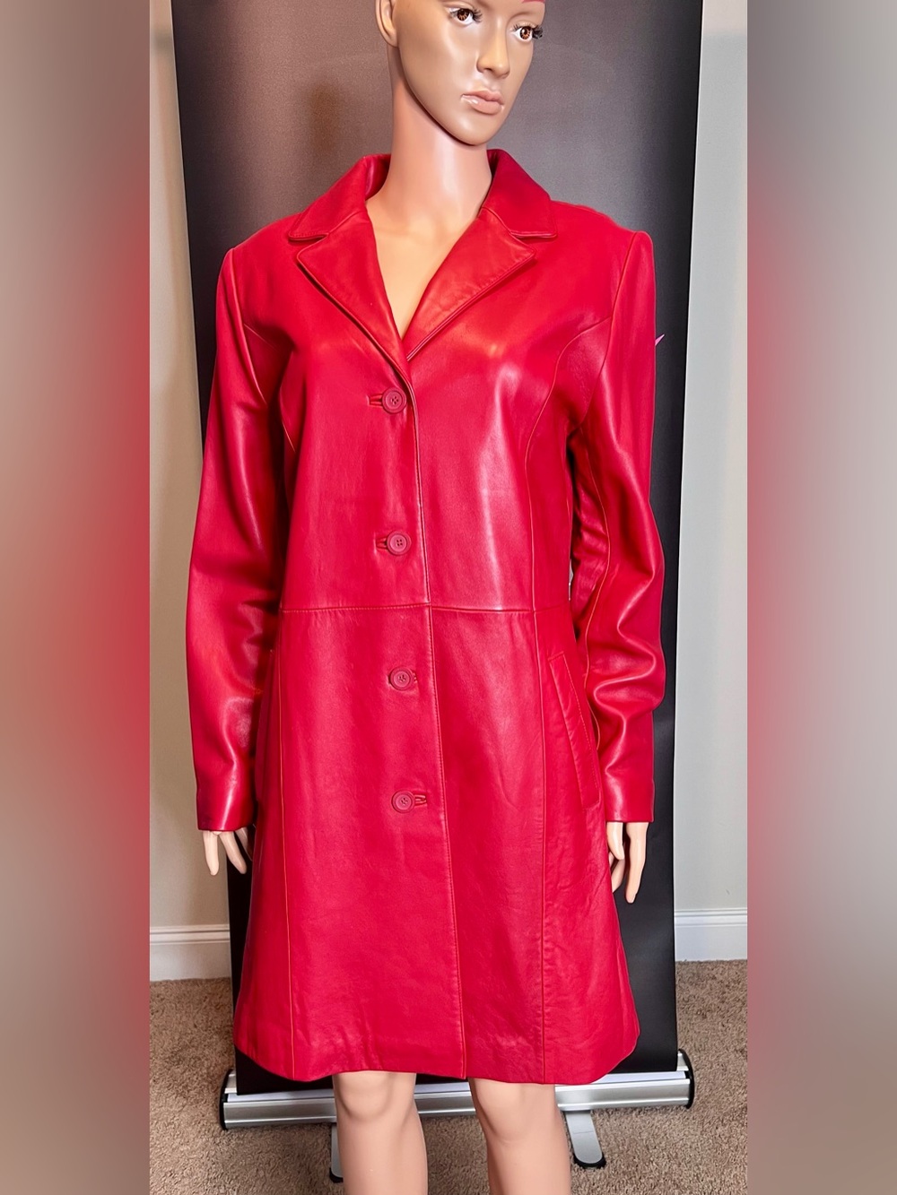 Vintage Alder Collection Red Leather Trench Coat